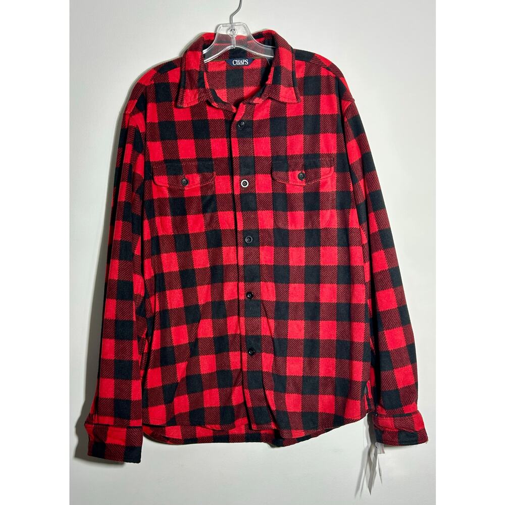 Chaps Men's Fleece Buffalo Plaid Shirt Jacket Red/Black • Large